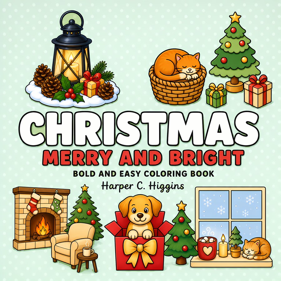Merry and Bright Bold and Easy Christmas Coloring Book cover